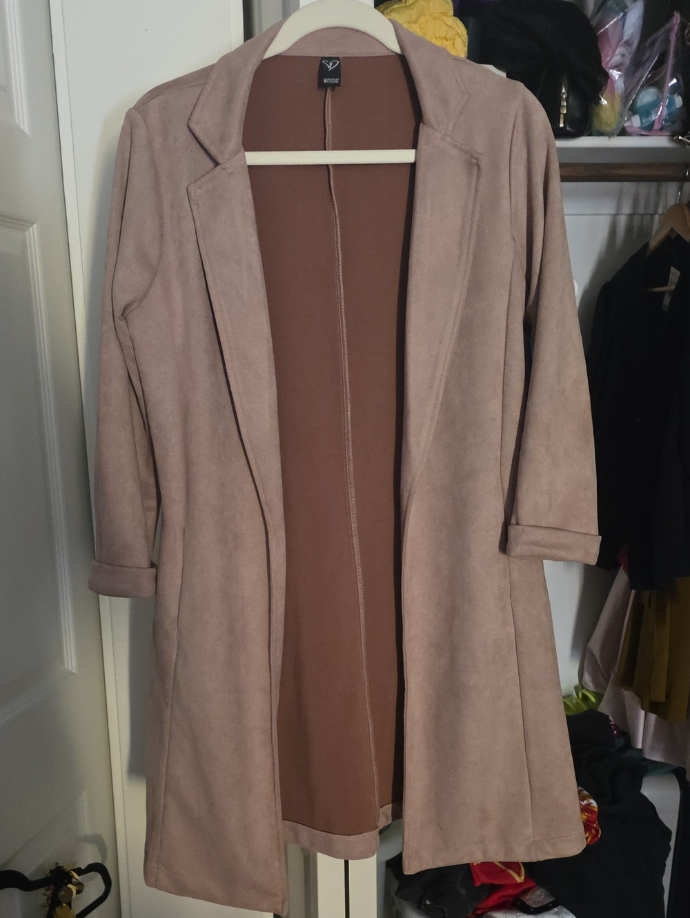 Windsor Suede-Feel Open Front Trench Coat in Dusty Rose